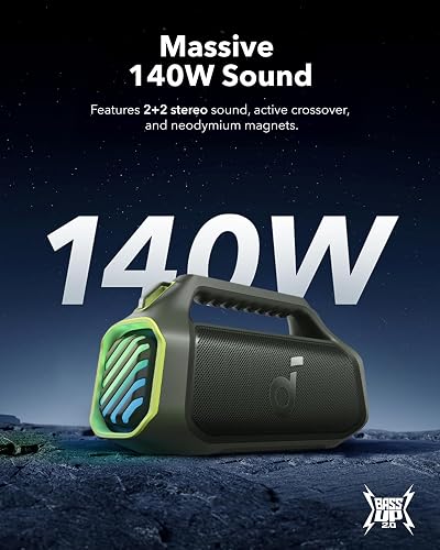 Soundcore Boom 2 Plus Enceinte Bluetooth puissante, 140W, 2+2 canaux stéréo, BassUp 2.0,Charge Rapide 30W, IPX7, lumières RGB, USB-C, pour l'extérieur, Le Camping, la Plage et Le Jardin - 3