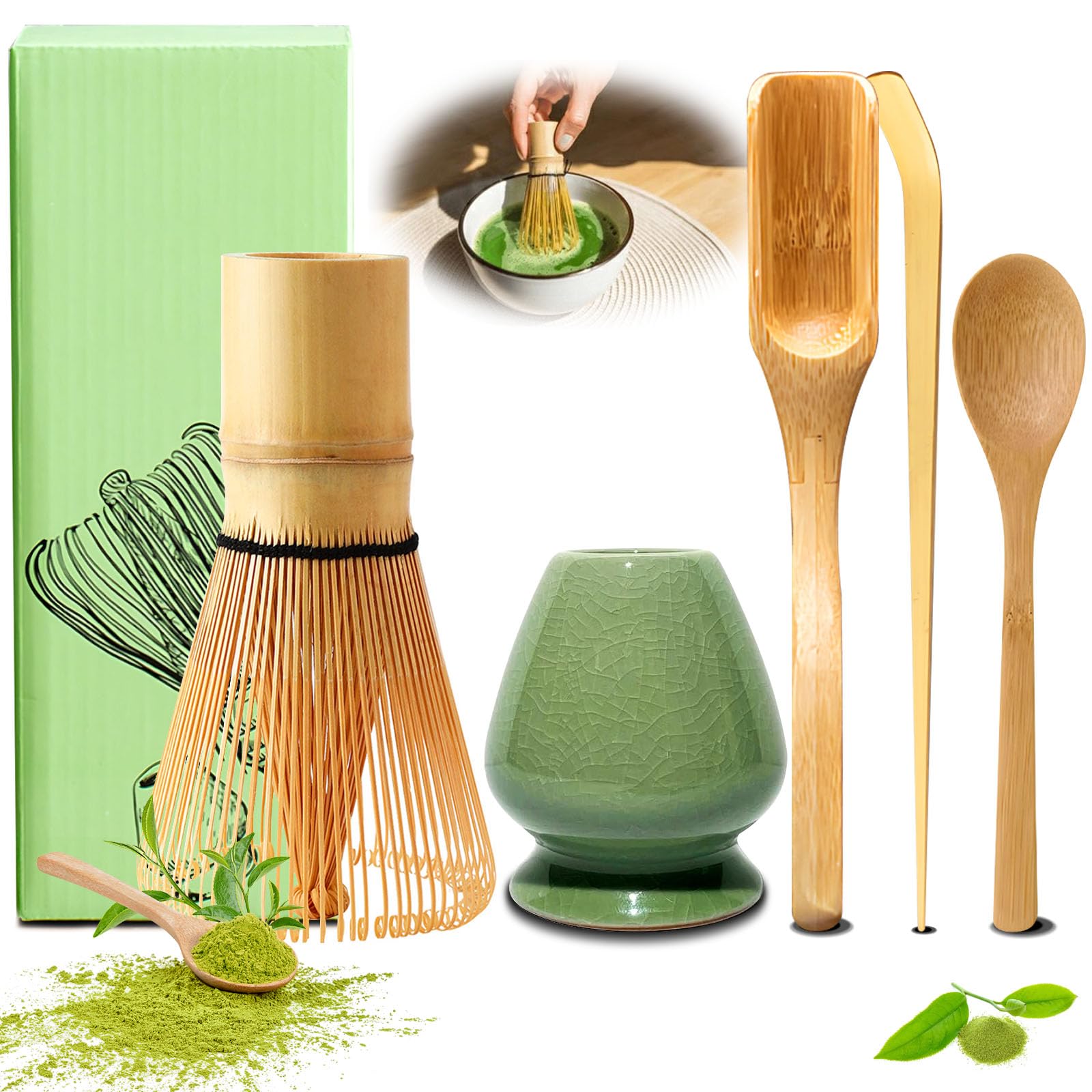 Matcha Teezeremonie Set - Traditionelles Japanisches Set Mit Schneebesen & Schale