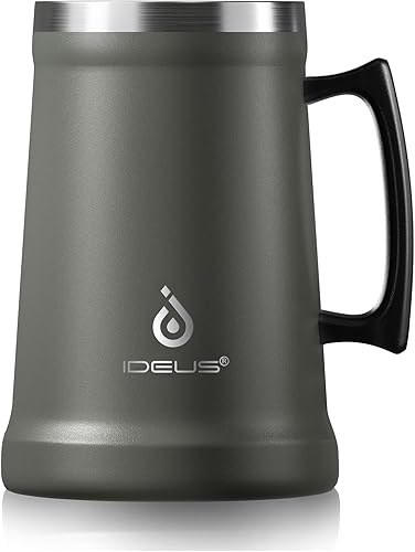 Ideus Vaso de cerveza aislado, 2432 onzas, taza de cerveza de doble pared de acero inoxidable, vaso gigante para cerveza de metal con mango de