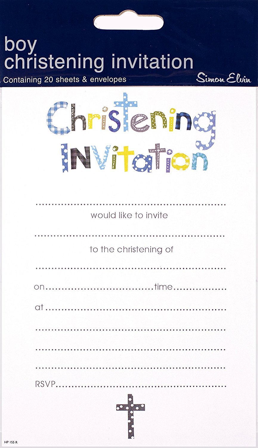 Simon ElvinBaby Boy Christening Invites With Envelopes - Blue Font Design by Simon Elvin