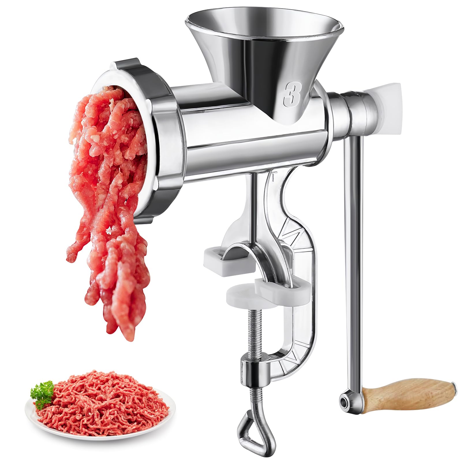 Manual Meat Grinder, Heavy Duty Aluminum Alloy Hand Meat Grinder with Table Clamp, Meat Mincer Sausage Maker for Beef Pepper Mushroom