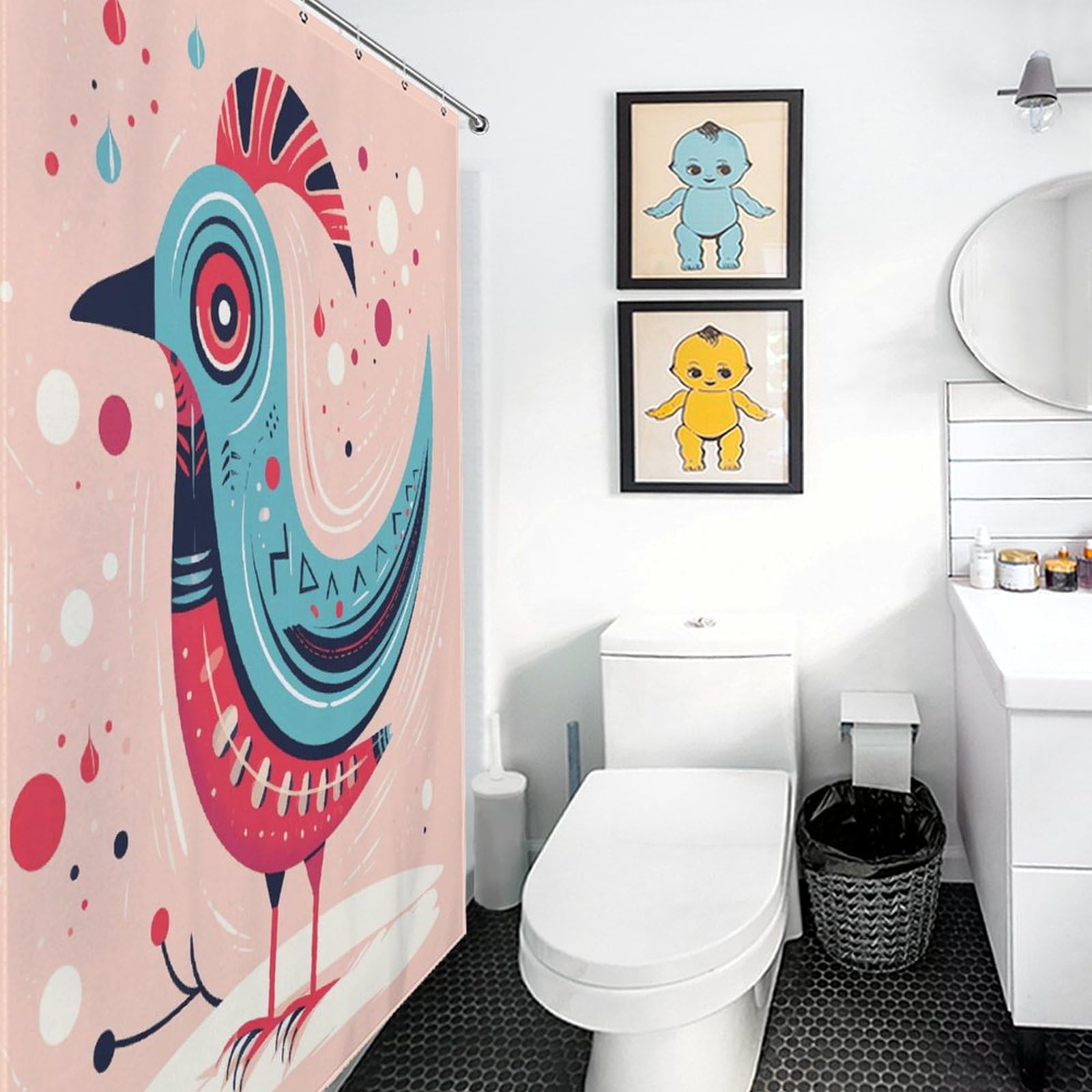 Rideau de douche tissu imperméable oiseau pour décoration salle de bain et doublure