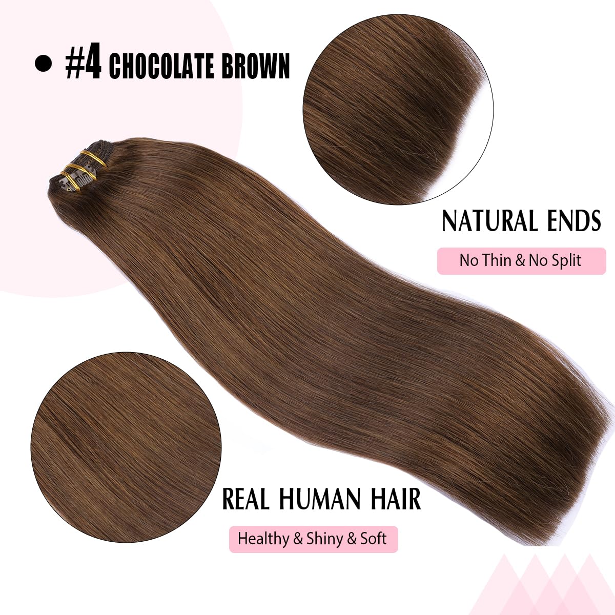 SURNEL Extensiones Clip Pelo Natural 100g 35cm 6 Piezas Castaño Chocolate Extensiones De Clip De Humano Real Extensiones Pelo Natural Remy (C#4-35cm) — view 43