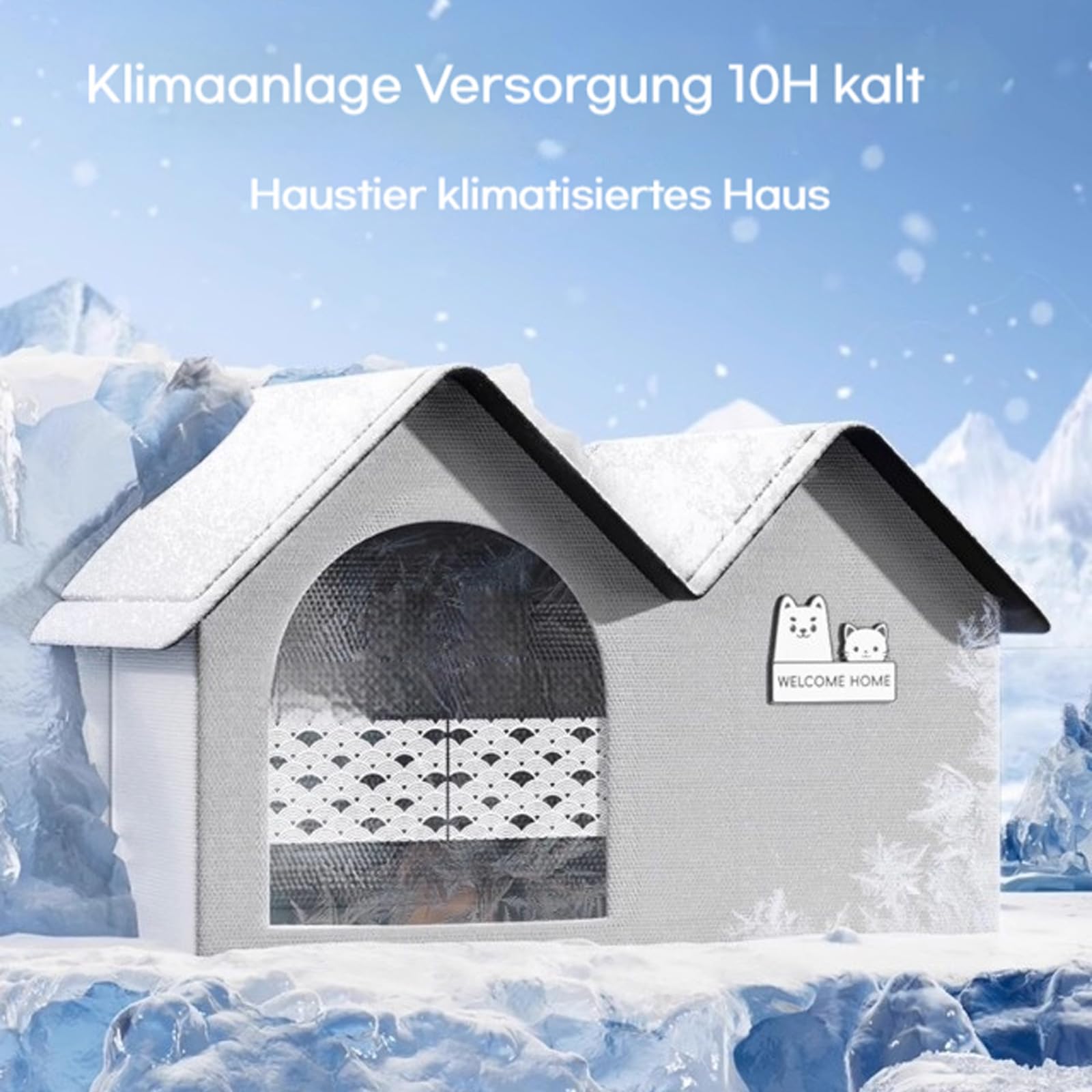 Kühlhaus für Katzen im Sommer – Faltbares Katzen Kühlhaus mit 3-Schicht-Isolierung & Eiskristallbox, Kratzfestes Oxford-Gewebe, Kühlende Katzenhütte für Hunde & Katzen bis 15 kg (Green-3,M)
