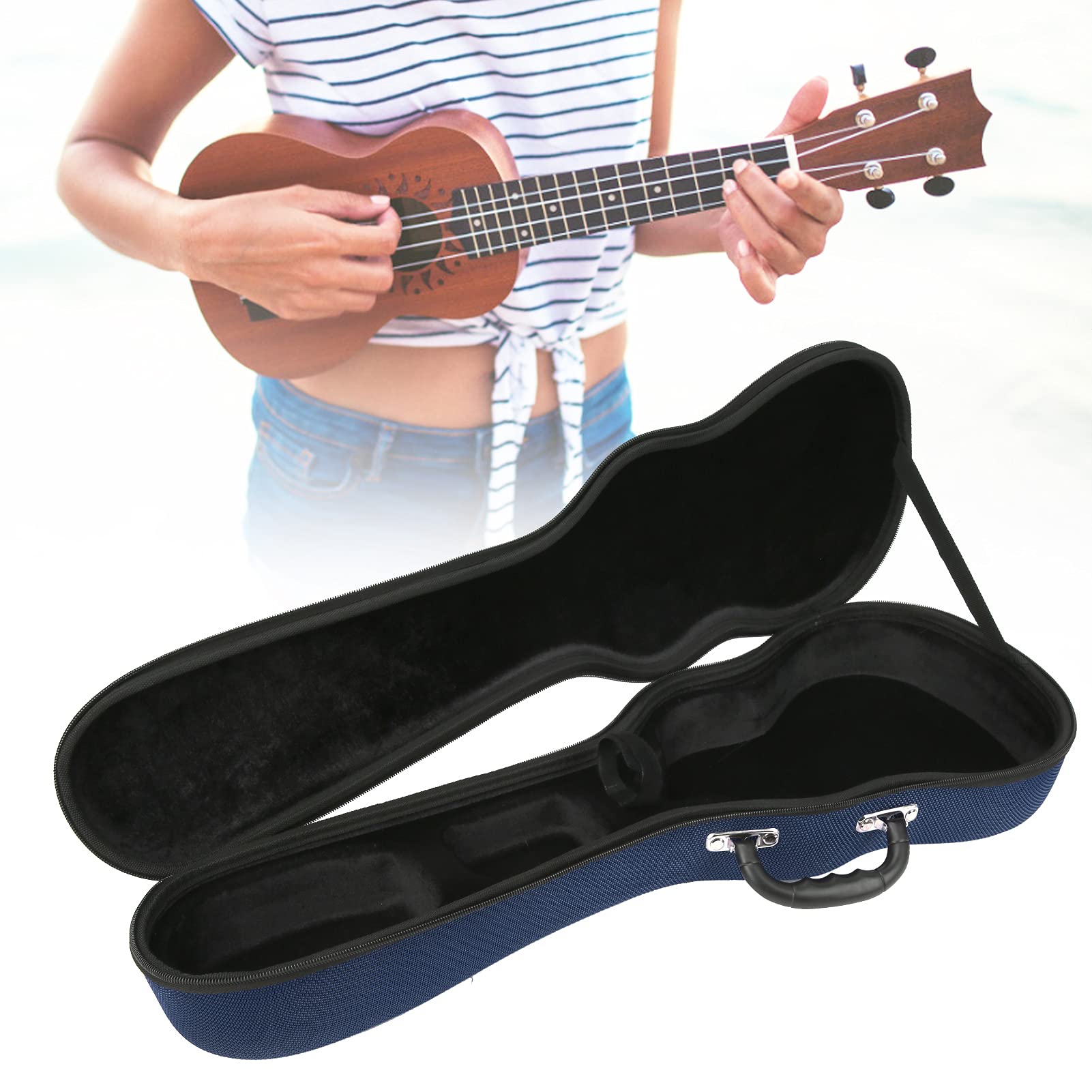 Custodia per Ukulele Borsa Zaino Tessuto in Poliestere Indurito Scatola da Trasporto Addensata per 23/24 Pollici (Blu da 23/24 pollici)