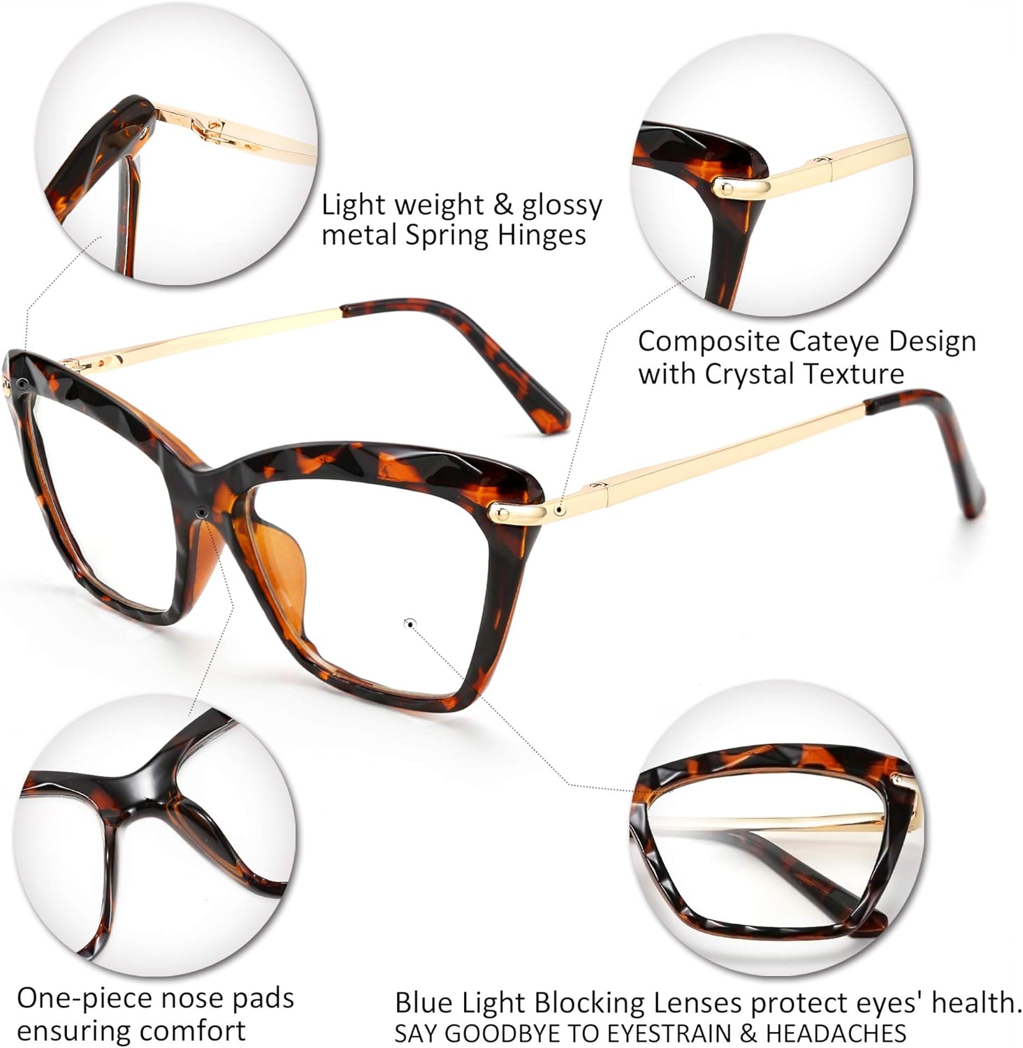 FEISEDY Crystal Cat Eye Reading Glasses Blue Light Blocking Reader Anti Eyestrain Glasses B2596 Leopard 2.5x - Image 4