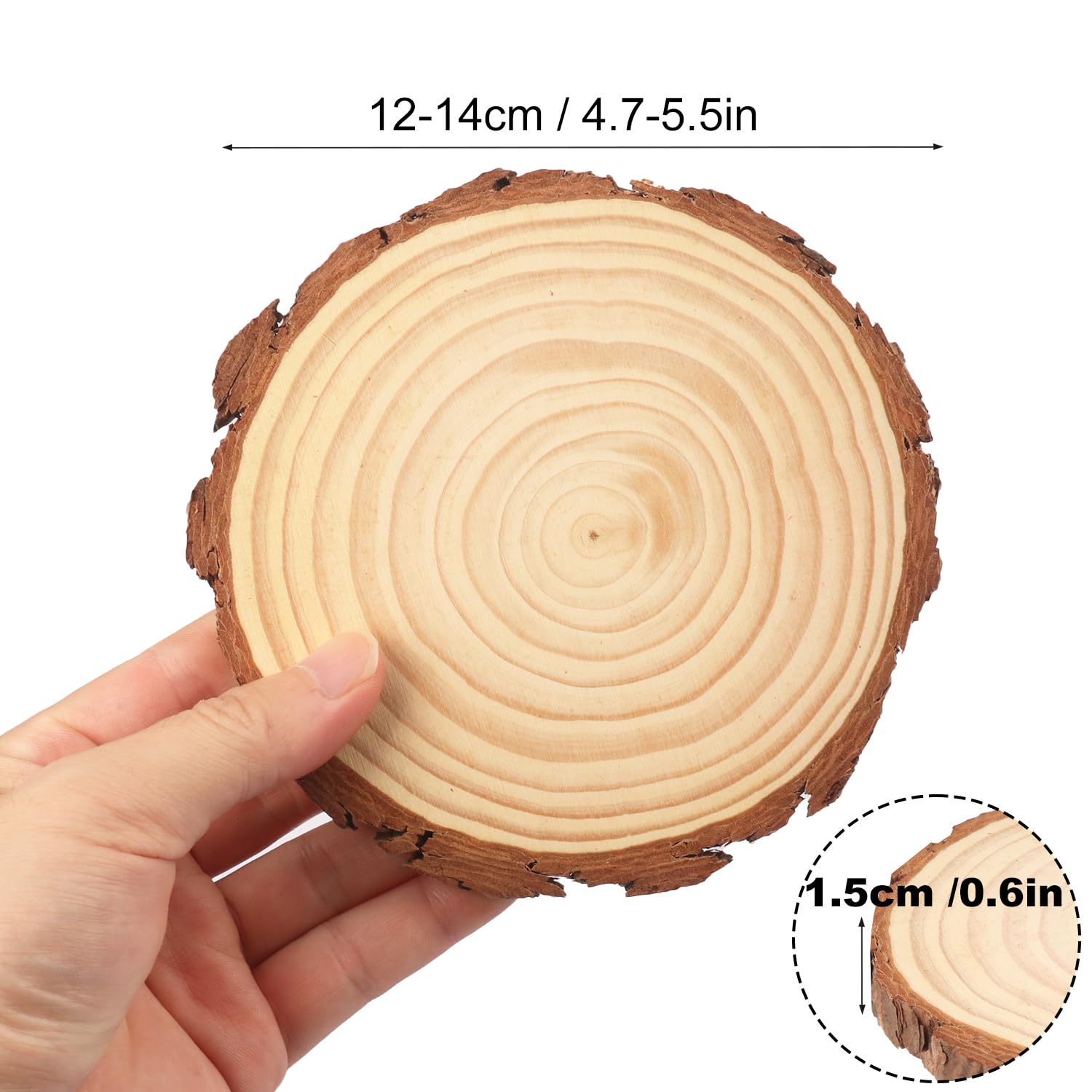 30 fette di legno naturale da 12,9 a 14,9 cm, cerchi in legno di pino non finito con corteccia per sottobicchieri, artigianato fai da te, ornamenti natalizi rustici per matrimoni e centrotavola, di