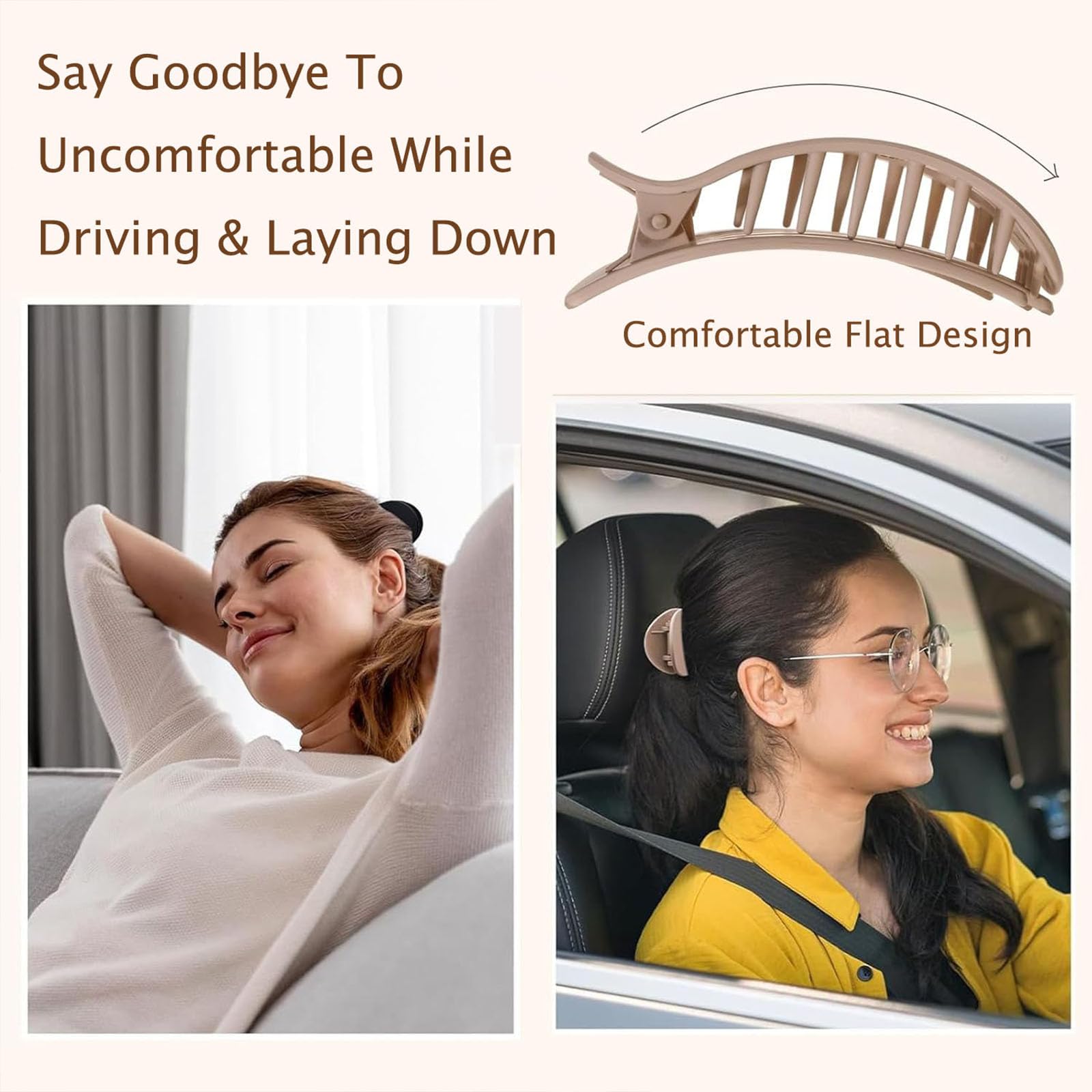 mercham 6 PCS Lay Flat Hair Clips for Women Curved Hair Claw - Image 4