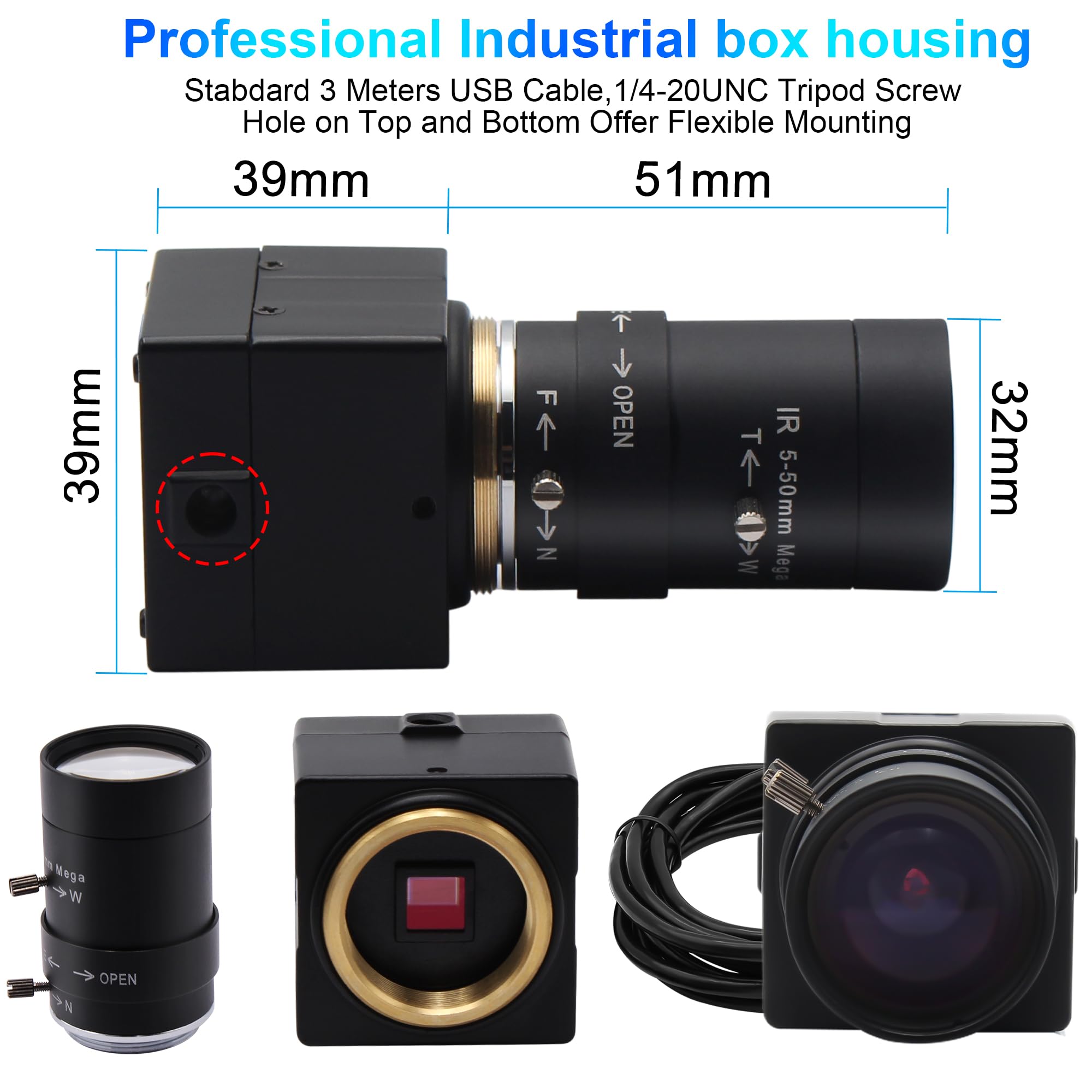 5-50 mm obiektyw zmiennoogniskowy kamera internetowa wysoka prędkość VGA 120 kl./s Full HD 1080P kamera USB z aluminiową mini obudową obsługa kamery OpenCV dla systemu Android Windows Linux PC