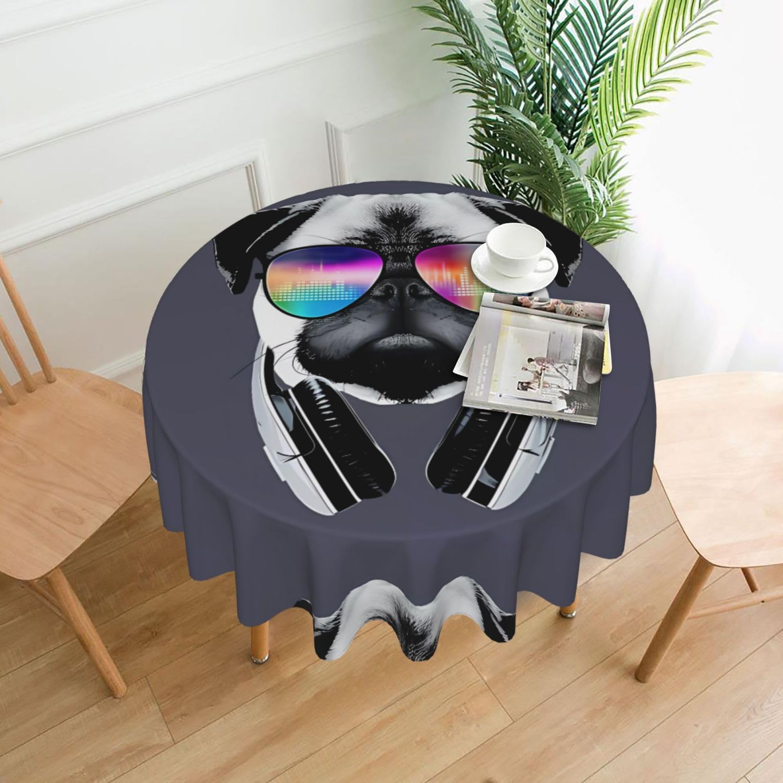 HJFCZH Eye dog Prints Round Decorative Table Throw 60 Inch – High-Grade Polyester Fabric, Waterproof & Wrinkle Resistant Table Cover for Dining, Coffee Tables, Parties