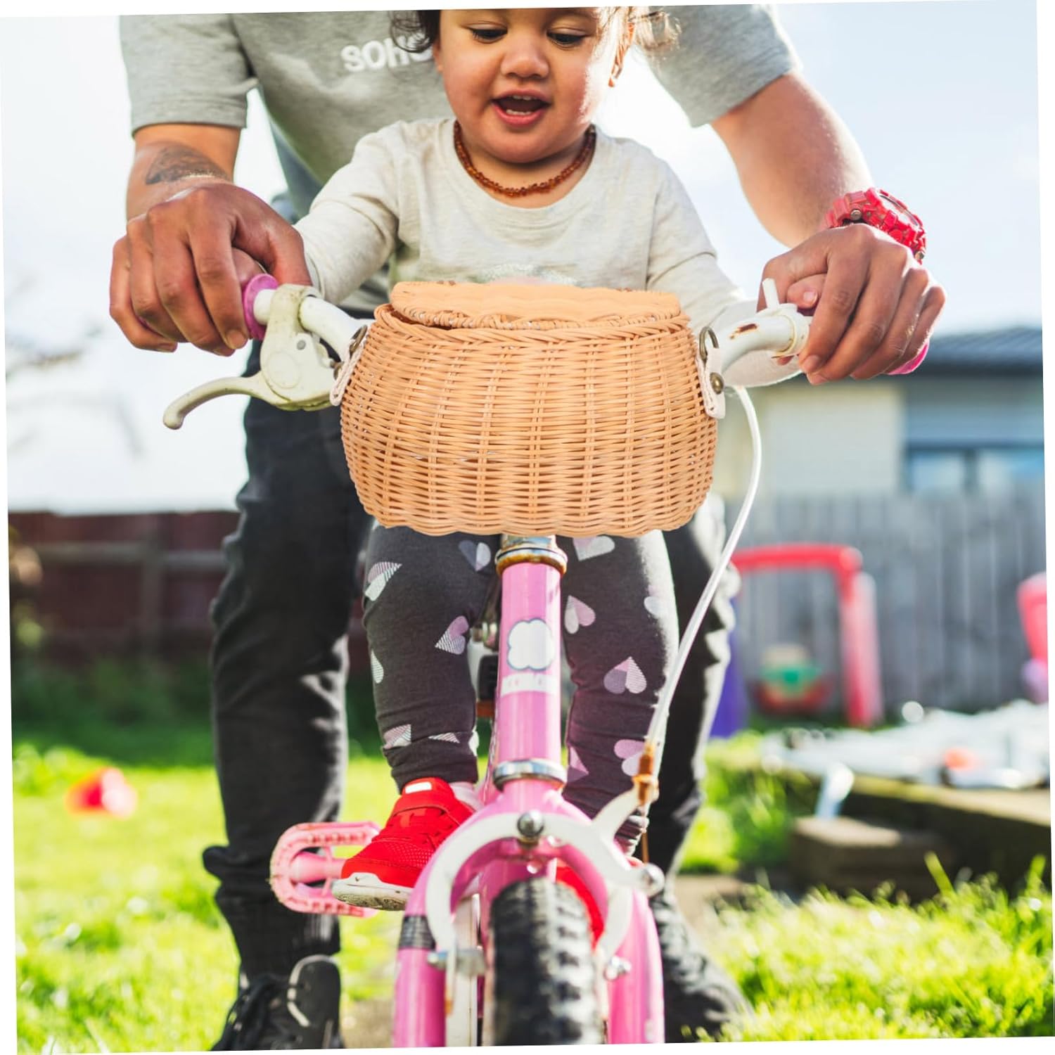 Cabilock Kids Rattan Woven Basket Adjustable Strap Mini Handcrafted Storage Bag for Toys Crossbody Backpack for Children for Biking and Outdoor Activities