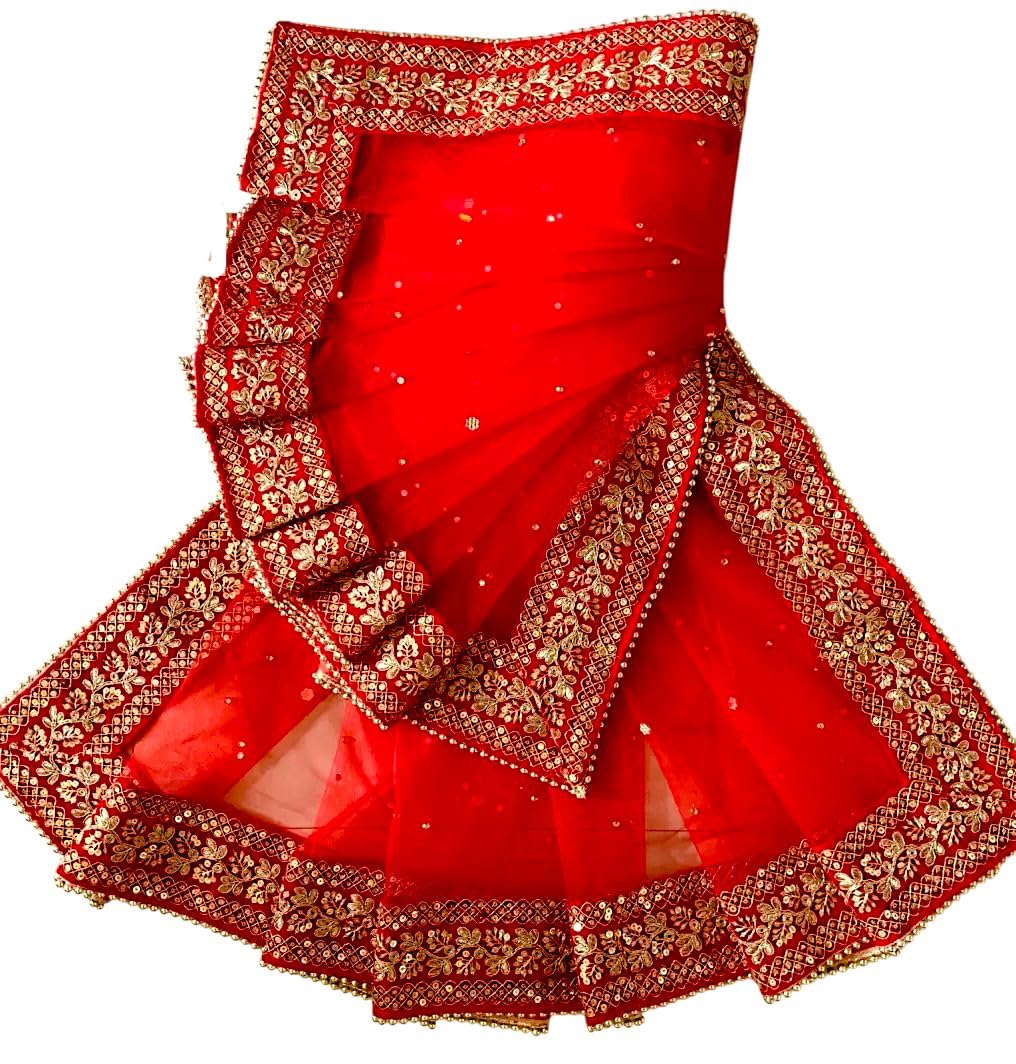 Red Women Bridal Dupatta for Wedding (Marriage) - Heavy Net Dulhan Chunari With Resham Embroidery Velvet Lace For Red, Pink Lehenga Saree 8-image-43