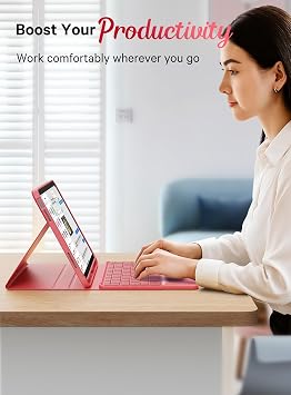 CHESONA for iPad 10th Generation Case with Keyboard, 7 Color Backlight, Multi-Touch Trackpad, Flip Stand Case with Pencil Holder, 2 Wireless Channels for iPad (A16) 11th/10th Gen (2025/2022), Red