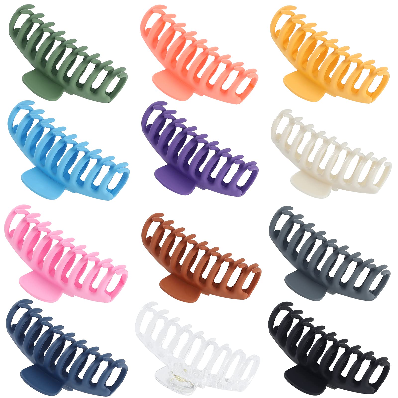12 Pcs Non-Slip Large Hair Claw Clips for Women & Girls, 4.3 Inch Big Banana Clips with Strong Hold for Thick or Thin Hair - Christmas Gift