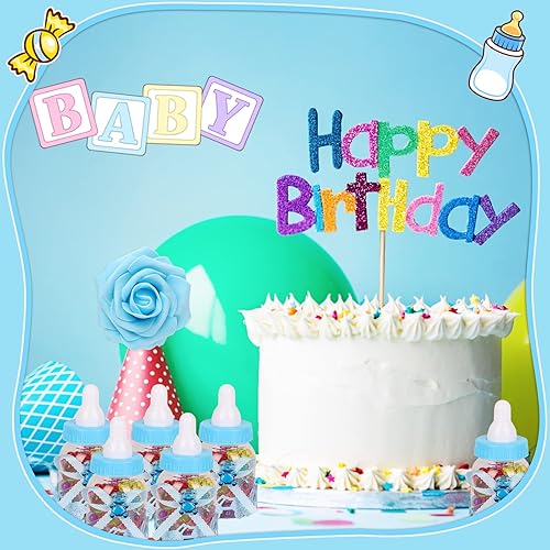 Miniatura 5 de MACTING Biberón para recuerdos de baby shower, 4docenas de mini botellas de dulces con 10 flores artificiales para niños y niñas, decoración de