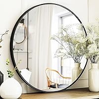 Sunniry 24 Inch Black Round Wall Mirror - Shatterproof Metal Frame, High Definition for Living Room, Bathroom, Entryway, Rustic Decor