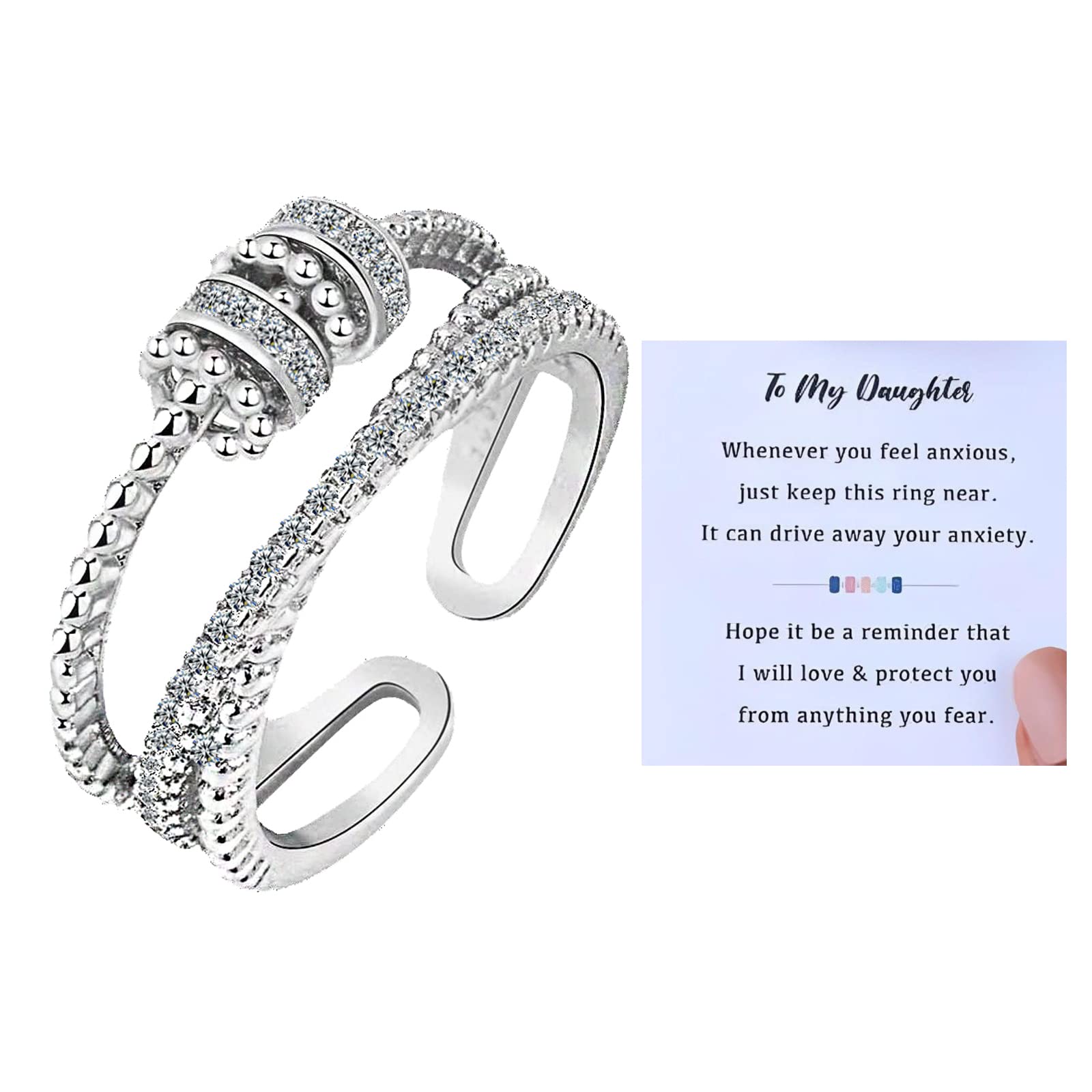 CSIYANJRY99 Jansio Threanic Triple-Spin Ring,to My Daughter Vikanda Thermogenic Moissanite Spinner Ring Feelief Zirconica Triple Fidget Rings Anti Anxiety Rotatable Ring Jewelry for Women (Silver)