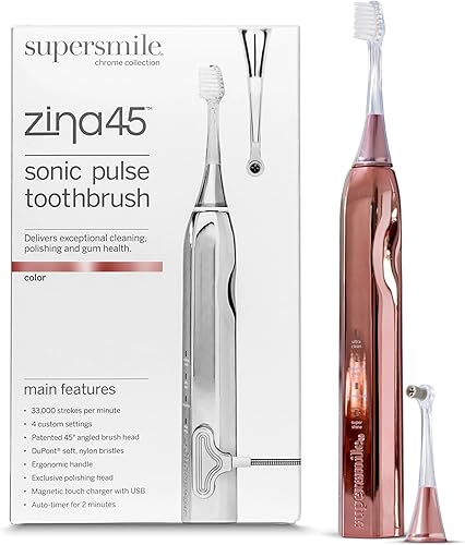 Supersmile Zina45 Sonic Pulse Cepillo de dientes eléctrico  Cepillo dental blanqueador recargable con cabezal de pulido  4 modos de limpieza, oro