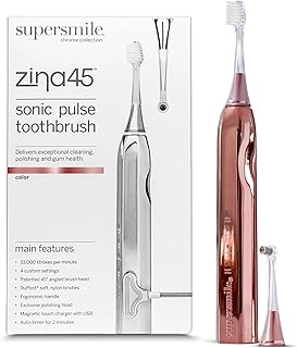 Zina45 Sonic Pulse Electric Toothbrush - Rechargeable Whitening Tooth Brush w/Polishing Head - 4 Cleaning Modes, Rose Gold