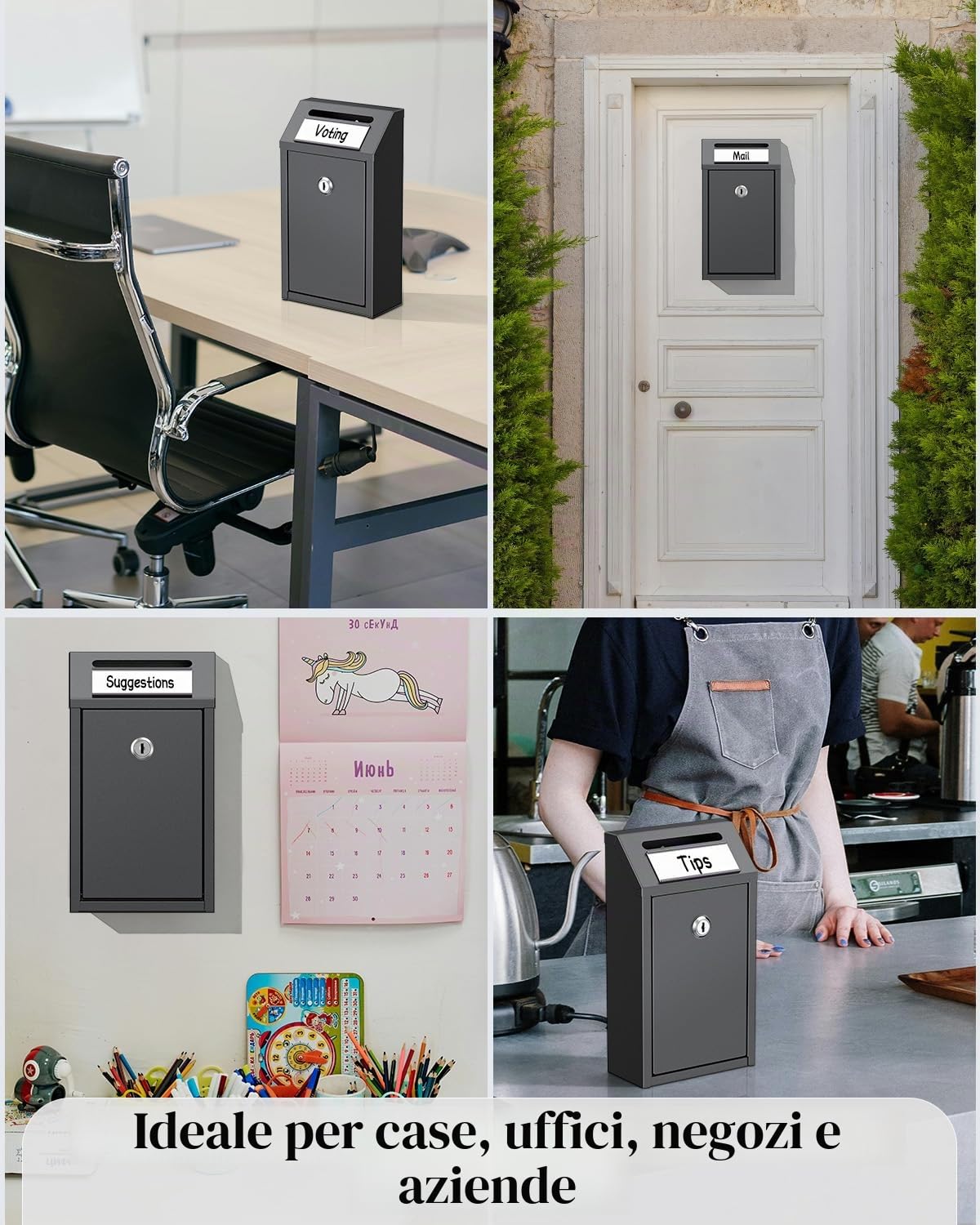 Uniclife Cassetta per Contanti, Cassette Postali da Muro per Esterno, Cassetta Postale Serratura, Cassetta di Deposito Chiavi, Cassaforte Serratura, Cassetta delle Donazioni Metallo, Ufficio & Negozi