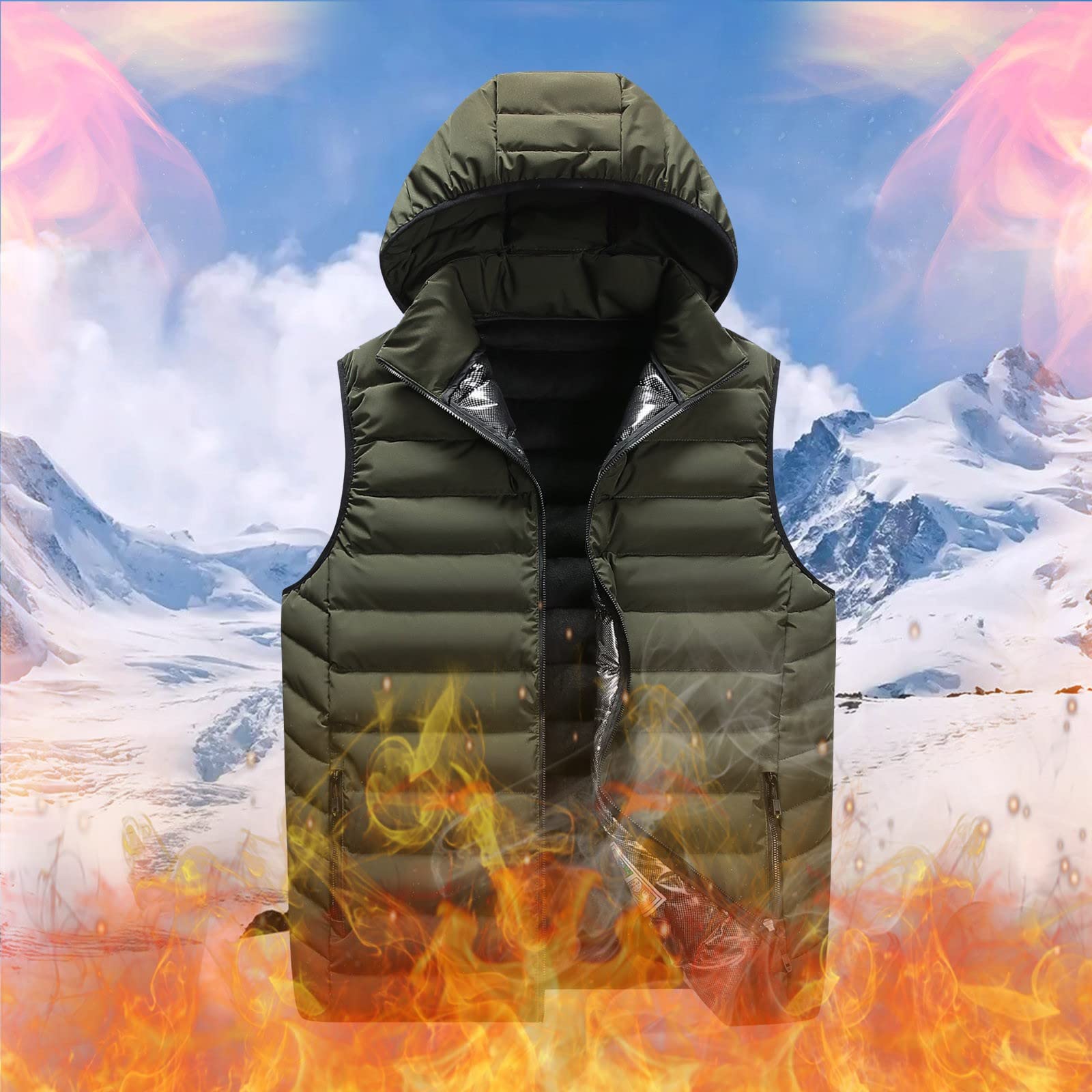 Gepolsterte Weste für Herren: gesteppte, gepolsterte Weste, ärmellose Jacke für Herren, Winter, Baumwolle, lässig, warm, Reißverschluss, Kapuze, ärmellose Weste, Jacke, Stehkragen, Taschen,