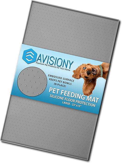 Waterproof Raised Edge BPA Free Silicone Pet Feeding Mat, 23x15 Dishwasher Safe Food Mat Contains Spills & Protects Floors, Placemats for Cats and Dogs Water Bowl, Pets Accessories Gray