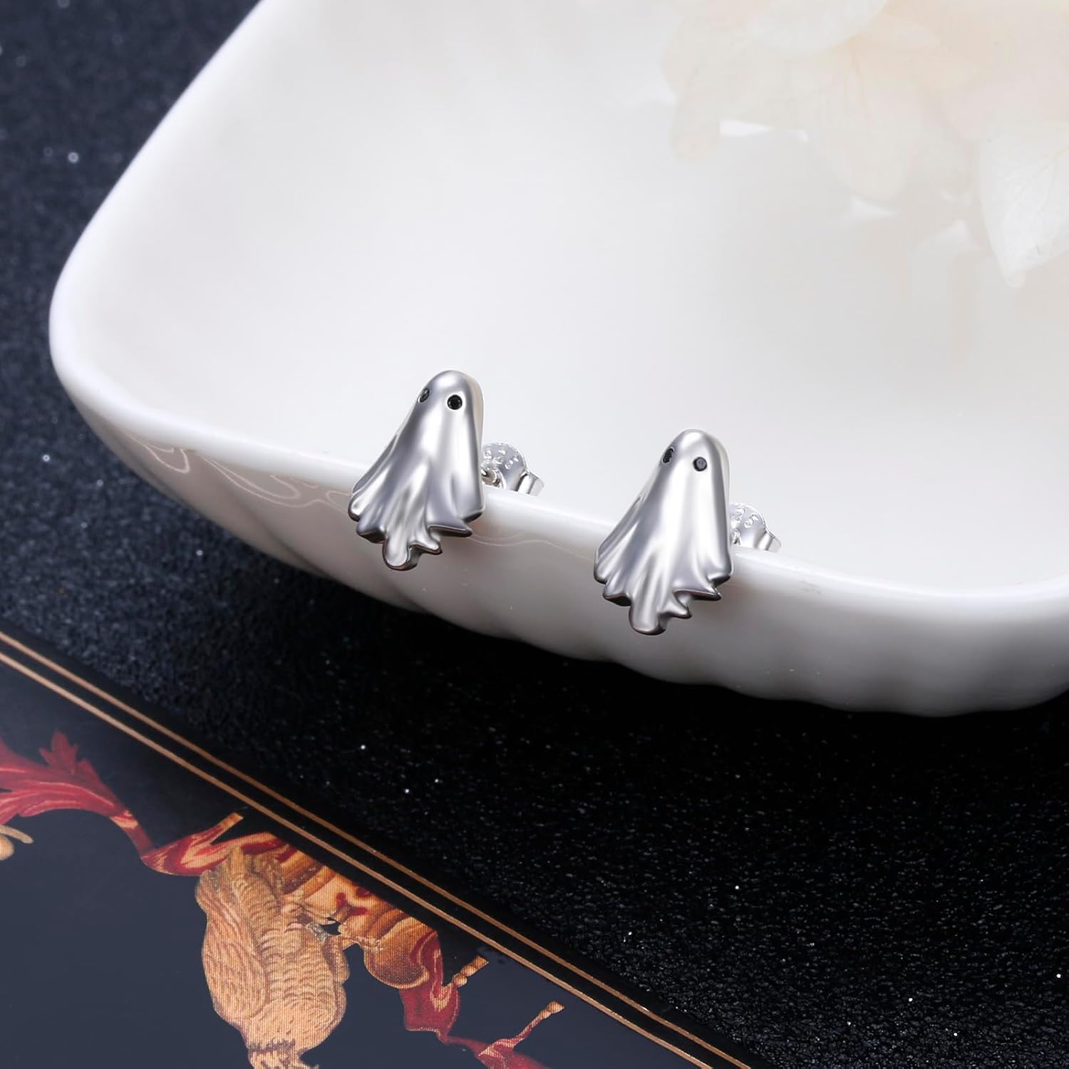 Halloween Ghost Stud Drop Earrings for Women S925 Sterling Silver Spooky Earring Jewelry - Image 2