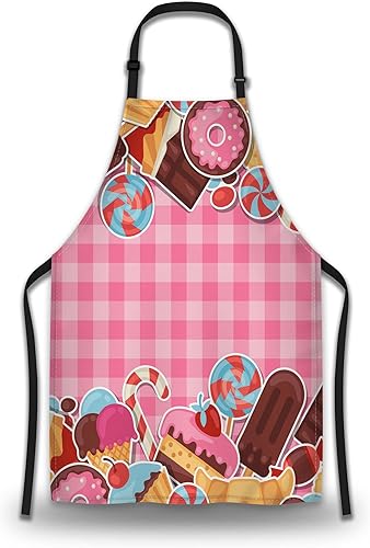Delantales divertidos para adultos, mujeres, coloridos dulces, dulces y pasteles, delantal para mujer, para cocina, restaurante, barbacoa, pintura,