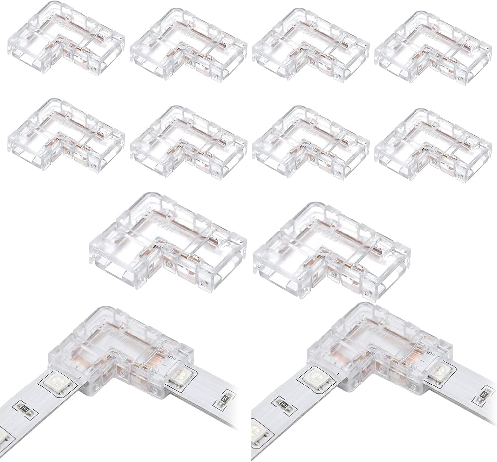 2핀 8mm Cob LED 스트립 커넥터 10개, LED 코너 커넥터, L 모양 투명 납땜 없는 LED 스트립 코너 커넥터 COB/SMD LED 스트립 조명용 — 사진 1