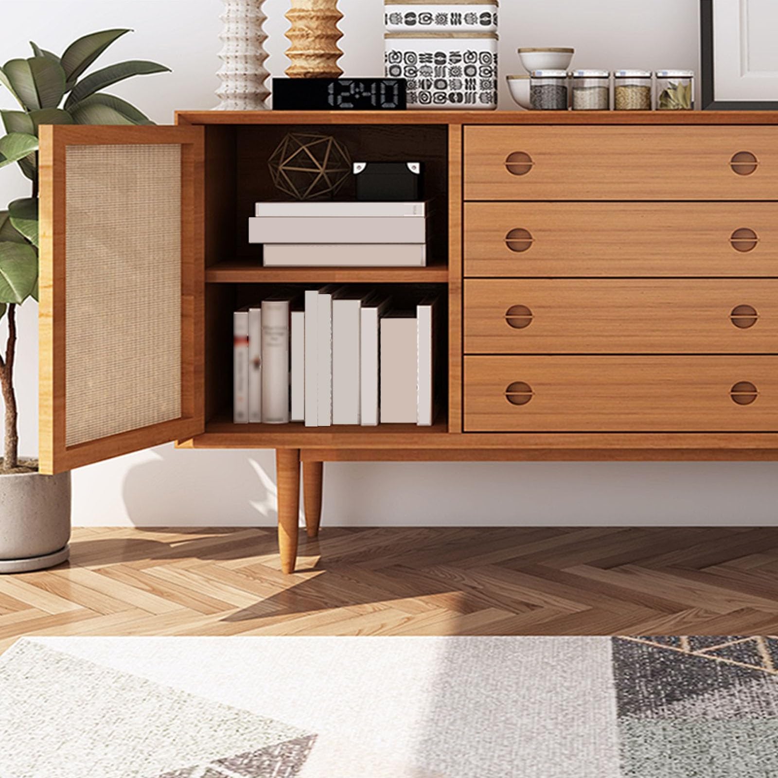 Armadio cucina Mobile in rattan con ante e cassetti for riporre gli oggetti stoccaggio(100 * 42 * 80cm)