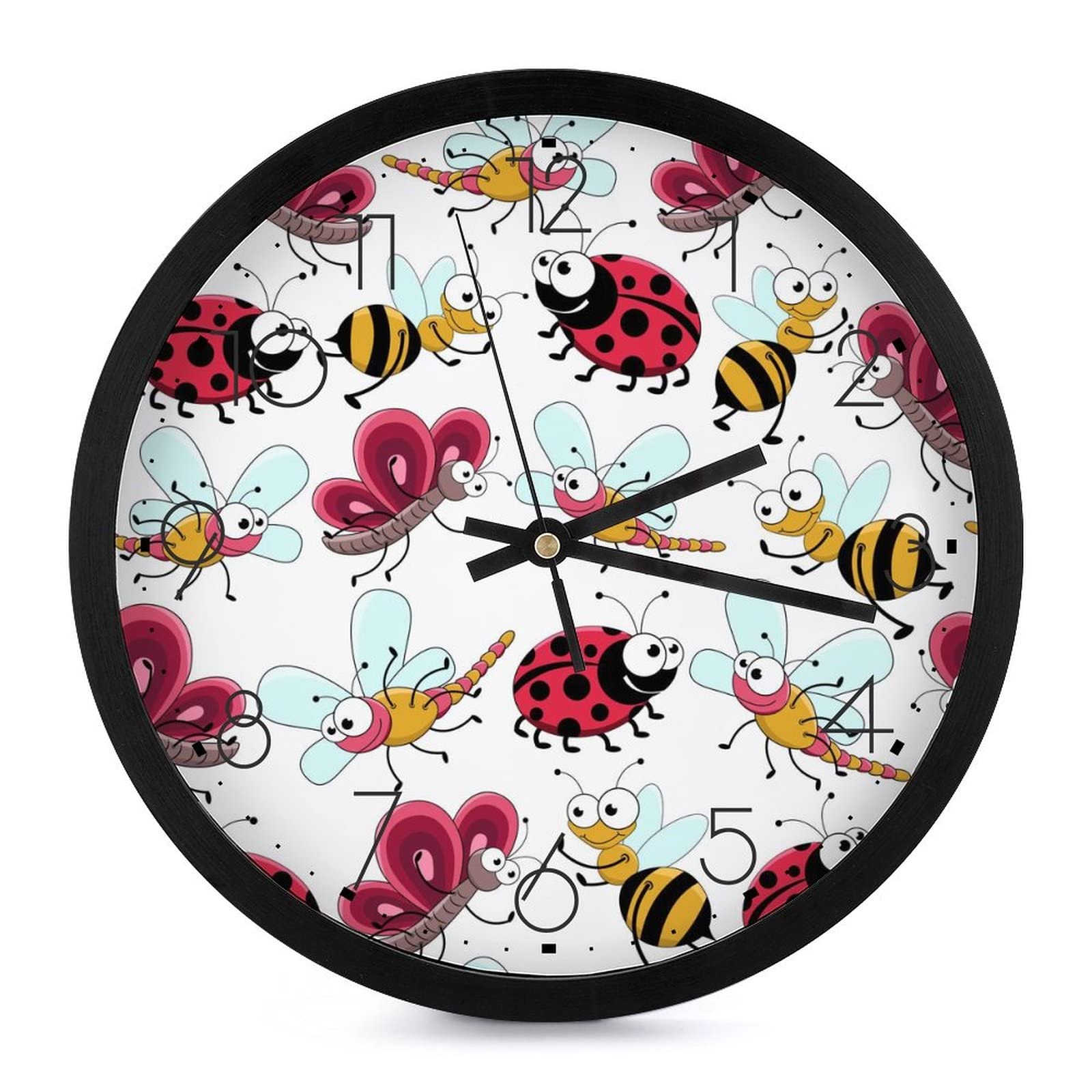 Coccinelle papillon moderne pendule murale silencieuse pour chambre enfant et bureau calme 25cm