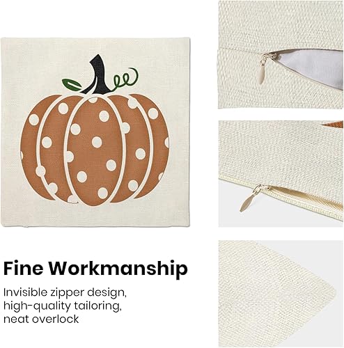 Miniatura 6 de Juego de 2 fundas de almohada de otoño de 18 x 18 pulgadas, diseño de calabaza con lunares naranjas, decoración de otoño, Acción de Gracias, para