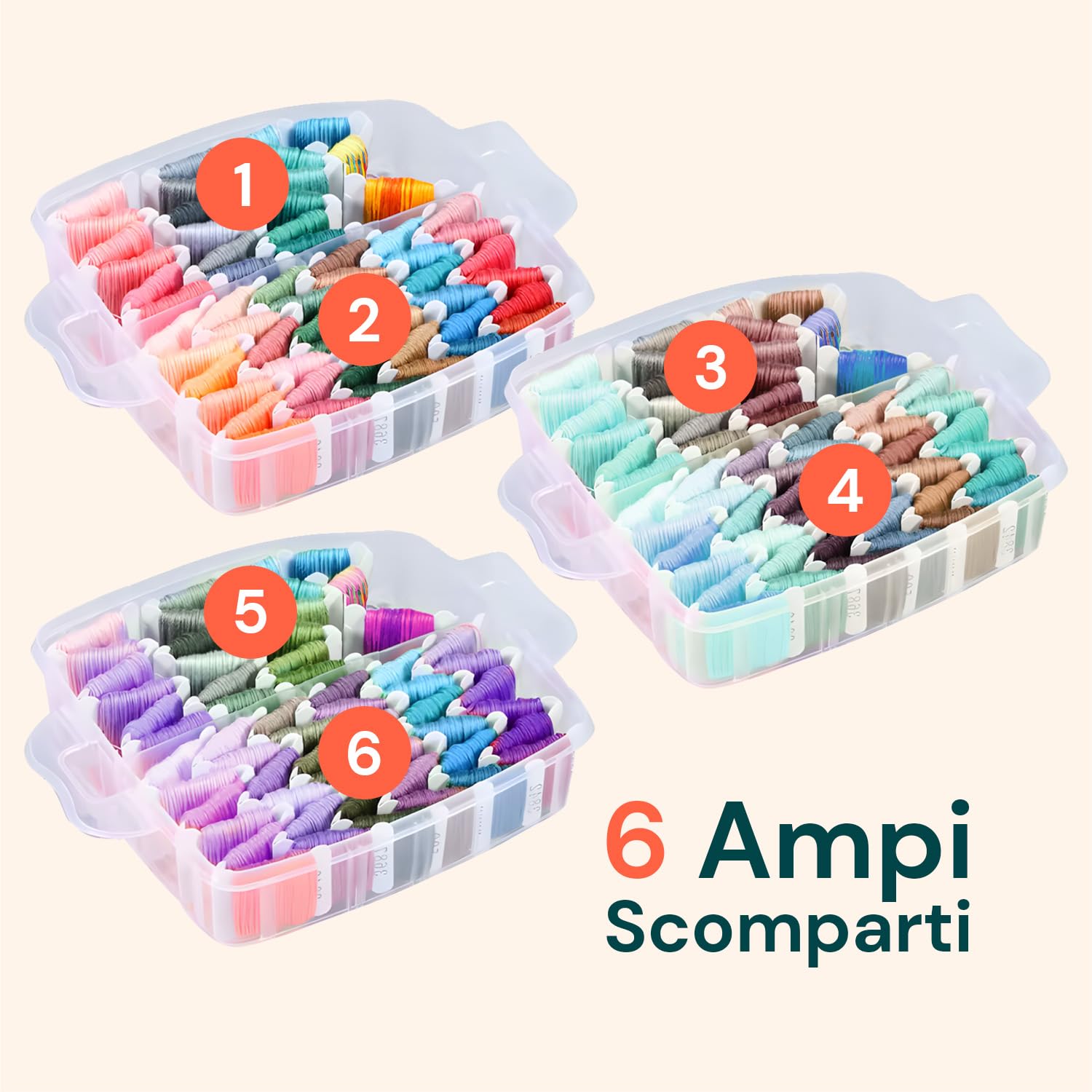 Wintem – Kit Ricamo con 150 Fili Colorati, Contenitore a 3 Livelli con 6 Scomparti, Accessori Inclusi per Punto Croce e Braccialetti, Ideale per Principianti e Ricamo Creativo