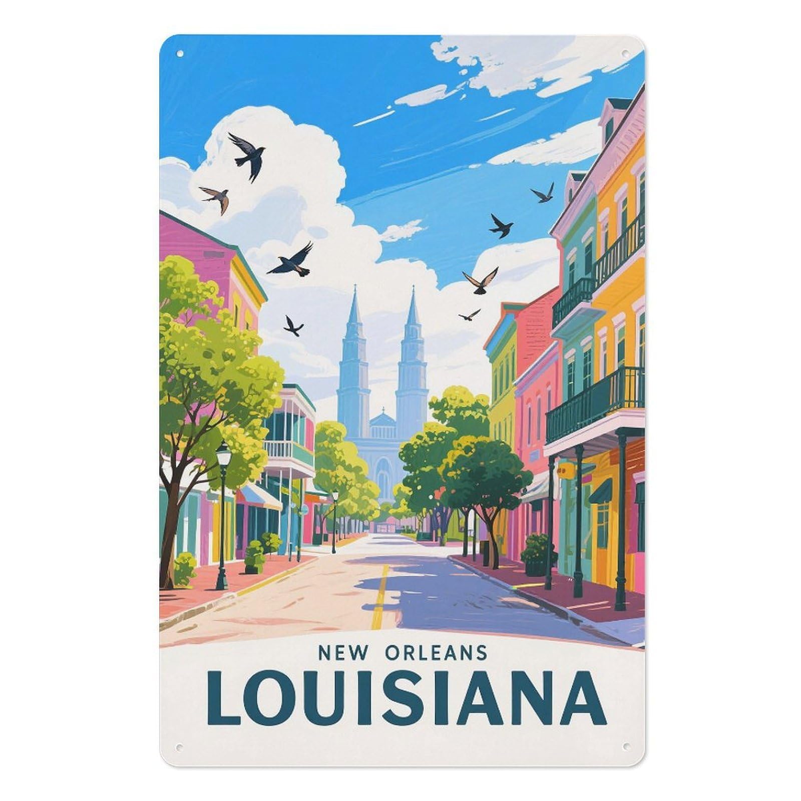 New Orleans Louisiana Retro Design Tin Paintings Vintage Tin Sign 08x12inch(20x30cm) Wall Art for Home Office Bedroom Living Room Cafes Wall Decor