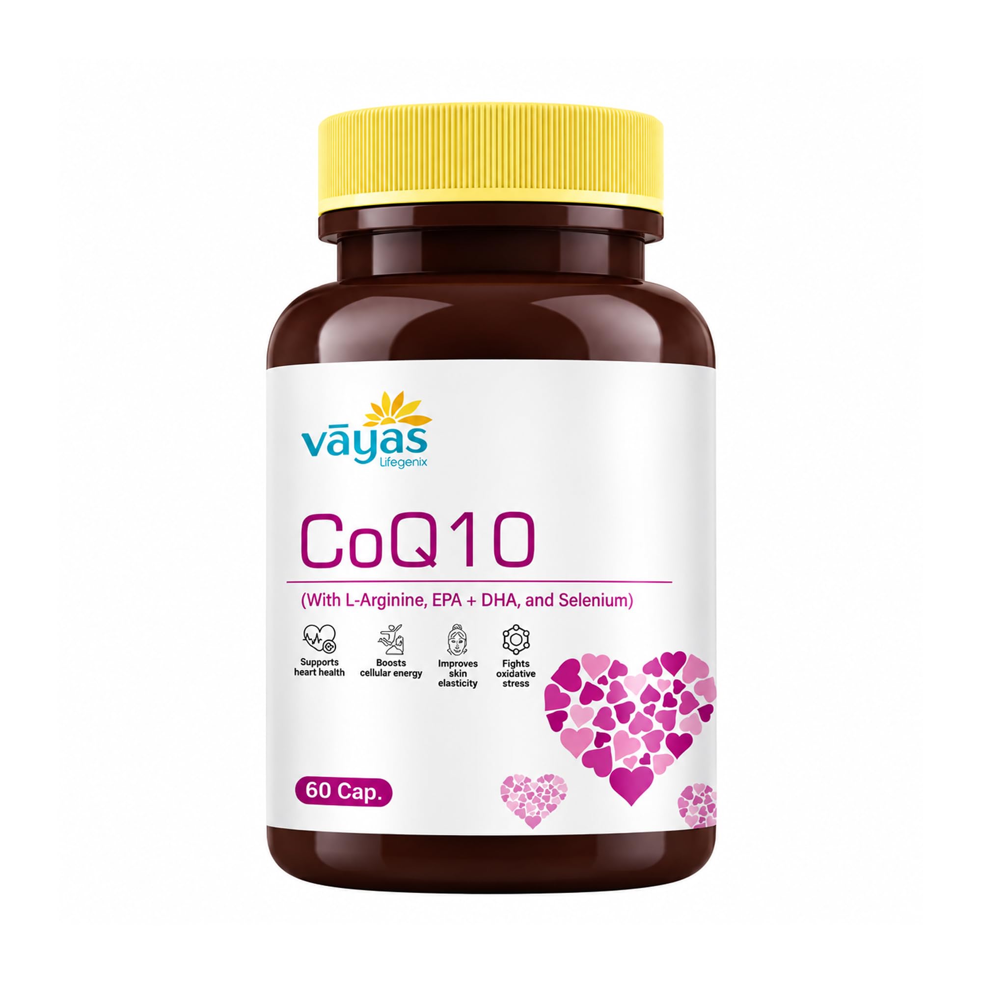 Vayas CoQ10 100mg Softgels – With L-Arginine, Selenium & Omega-3 – Advanced Antioxidant Formula for Heart Health, Energy Production & Cognitive Support – Daily Wellness Supplement for Men & Women
