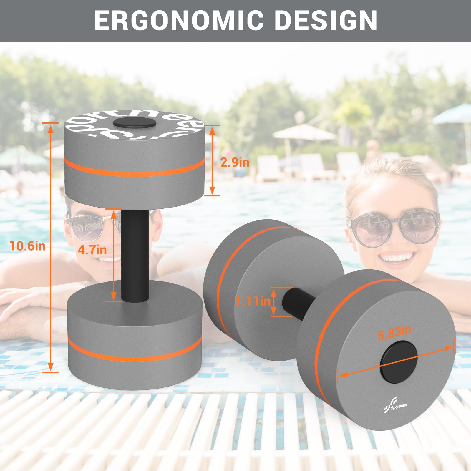 Sportneer Juego de 2 mancuernas acuáticas para ejercicios acuáticos, ejercicios aeróbicos, juego de 2 mancuernas de espuma EVA para piscina, equipo de pesas para aeróbicos acuáticos, pérdida de peso