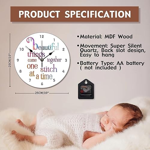 Miniatura 7 de ArogGeld Reloj de pared para tejer coser, reloj de pared redondo de madera de 10 pulgadas, funciona con pilas, reloj de pared grande, silencioso