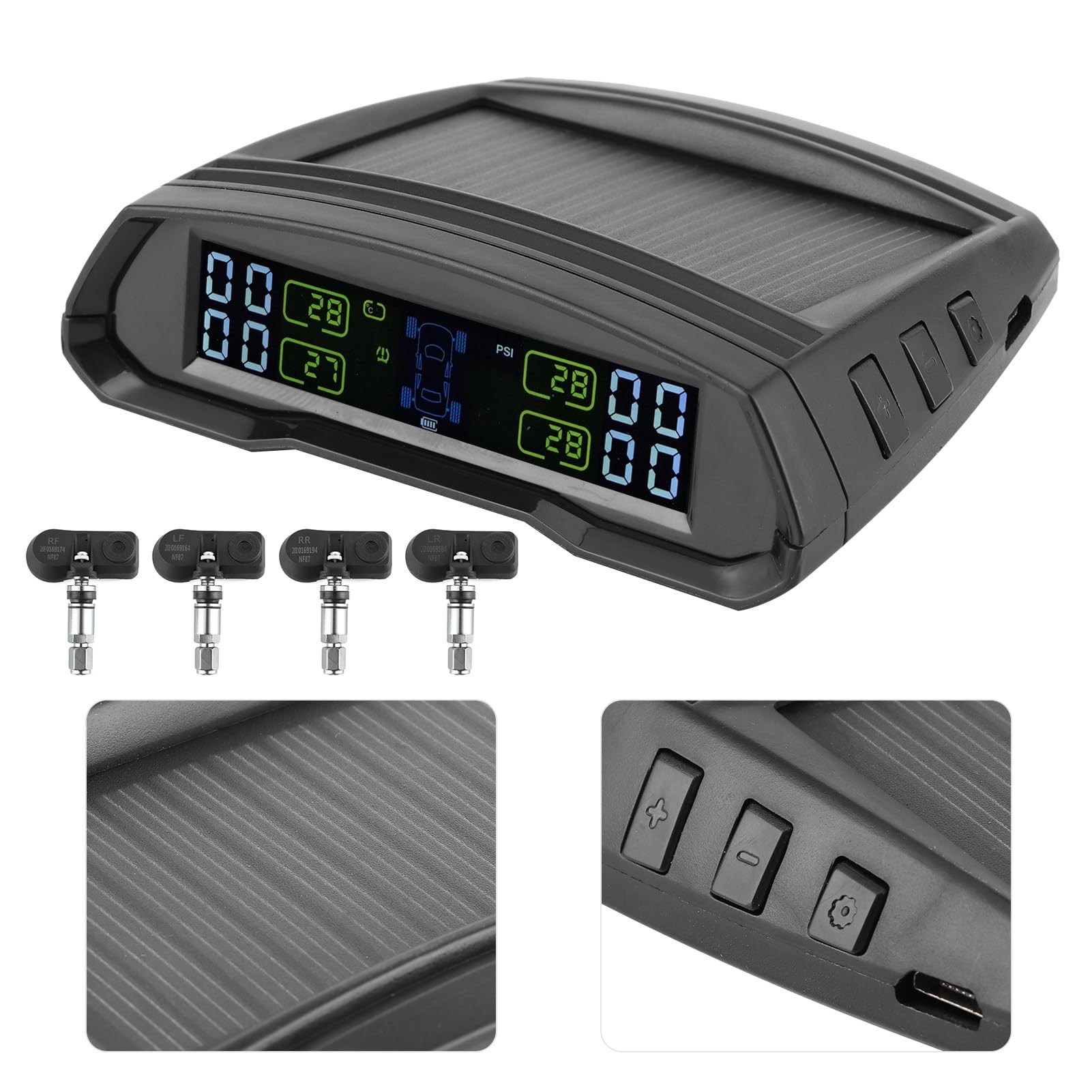 Terisass di monitoraggio della Pressione dei Pneumatici Wireless TPMS TPMS di Alimentazione Solare o USB con 4 sensori per la Pressione e la Temperatura del rimorchio Viaggio