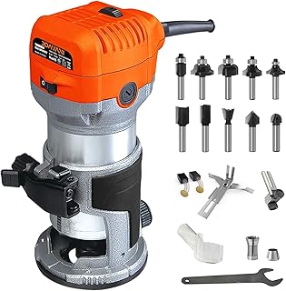JOAVANI Herramienta de enrutador de madera compacta, 1.25 HP de 6.5 amperios, enrutador de palma con velocidad variable, b...