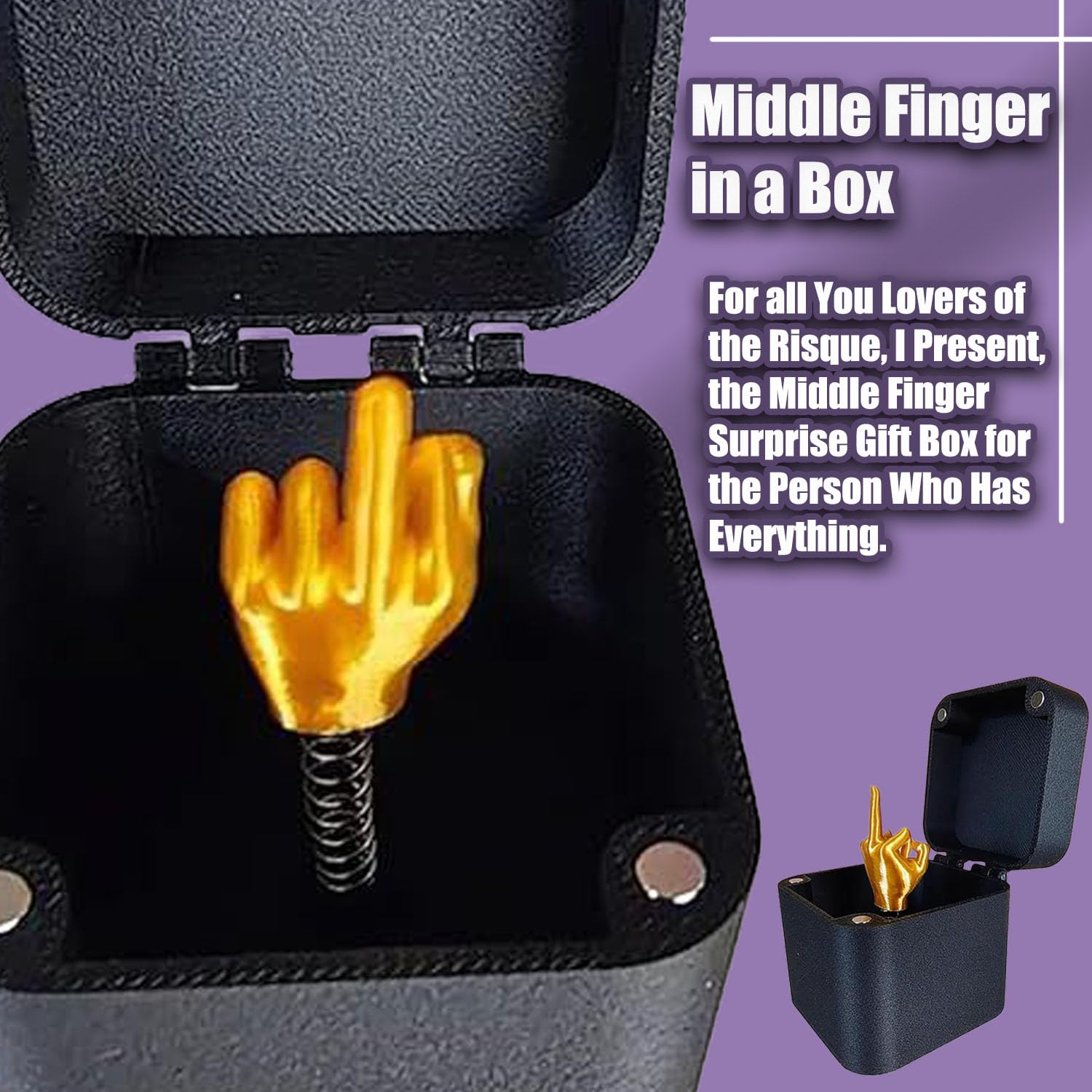 Boîte Surprise Avec Doigt D’honneur – Cadeau Farceur Et Humoristique, Pop-up Réaliste, Noir Et Doré, Taille 5 Cm, Pour Adultes, Déco De Bureau