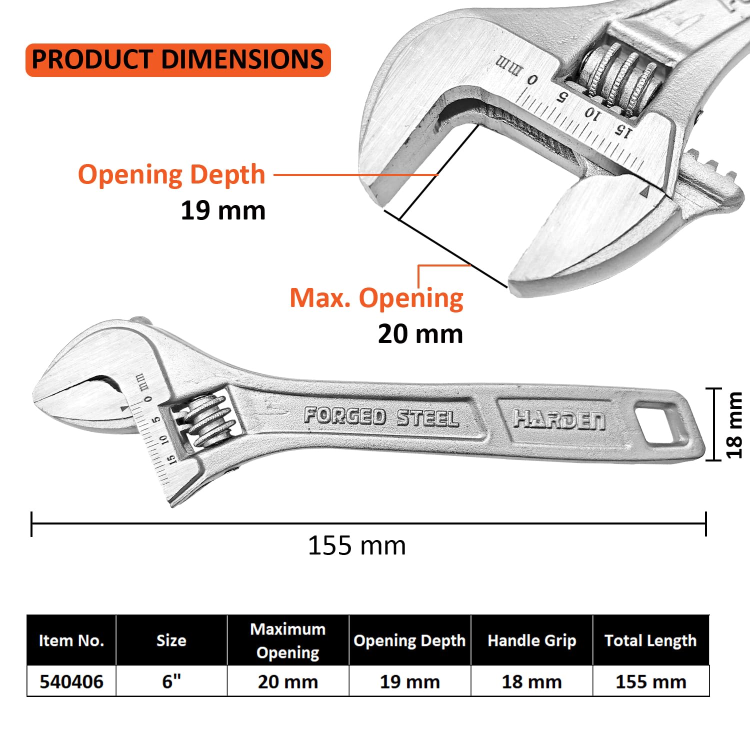 Harden 6" Adjustable C Shaped Spanner Wrench Carbon Steel - 540406