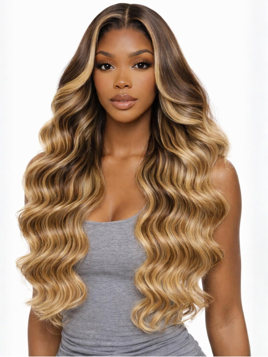 Beauty Forever Pre Everything Glueless Front Balayage Highlight Body Wave Curtain Bangs Glueless Wigs Human Hair Pre Plucked Pre Cut 13x4 Loose Wave Bye Bye Knots Ready to Wear Frontal Wig 18 inch — view 11