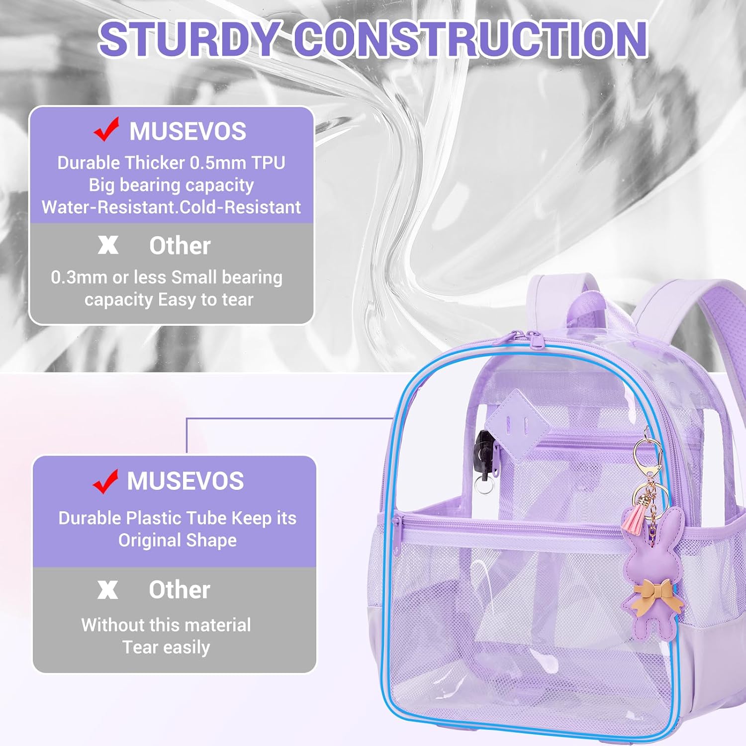 Clear Backpack for Stadium Events Approved 12×6×12, Thick TPU Mini Clear Bag with Front Pocket for Concert Sport Events Work Travel, Purple - Image 7