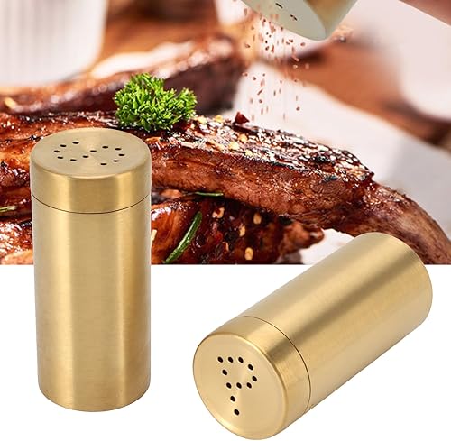 Miniatura 3 de 2 tarros dorados de acero inoxidable a prueba de óxido con tapa abierta, dispensador de sal para sal, azúcar, pimienta, pimentón