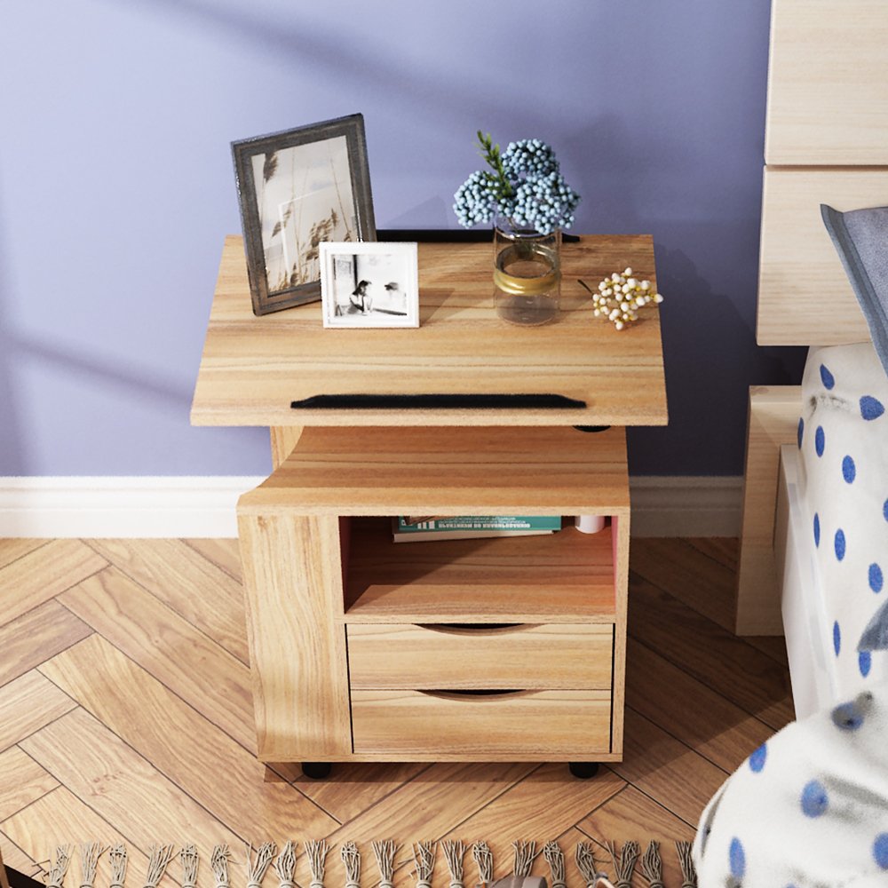 sogesfurniture Comodino in legno Comodino Tavolino laterale, Supporto mobile per laptop Mobiletto di stoccaggio per comodino con 2 cassetti per camera da letto, 50x40x46cm, Rovere BHEU-CT1-OK