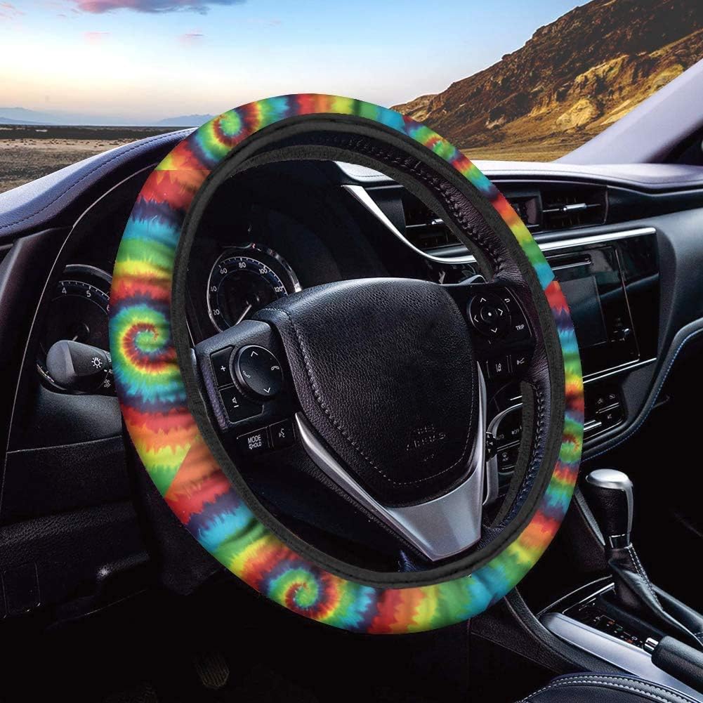 UNICEU Colorful Tie Dye Swirl Design Car Steering Wheel Cover Universal 15" Neoprene Automotive Steering Wheel Protectors Anti Slip and Sweat Absorption Auto Car Wrap Cover