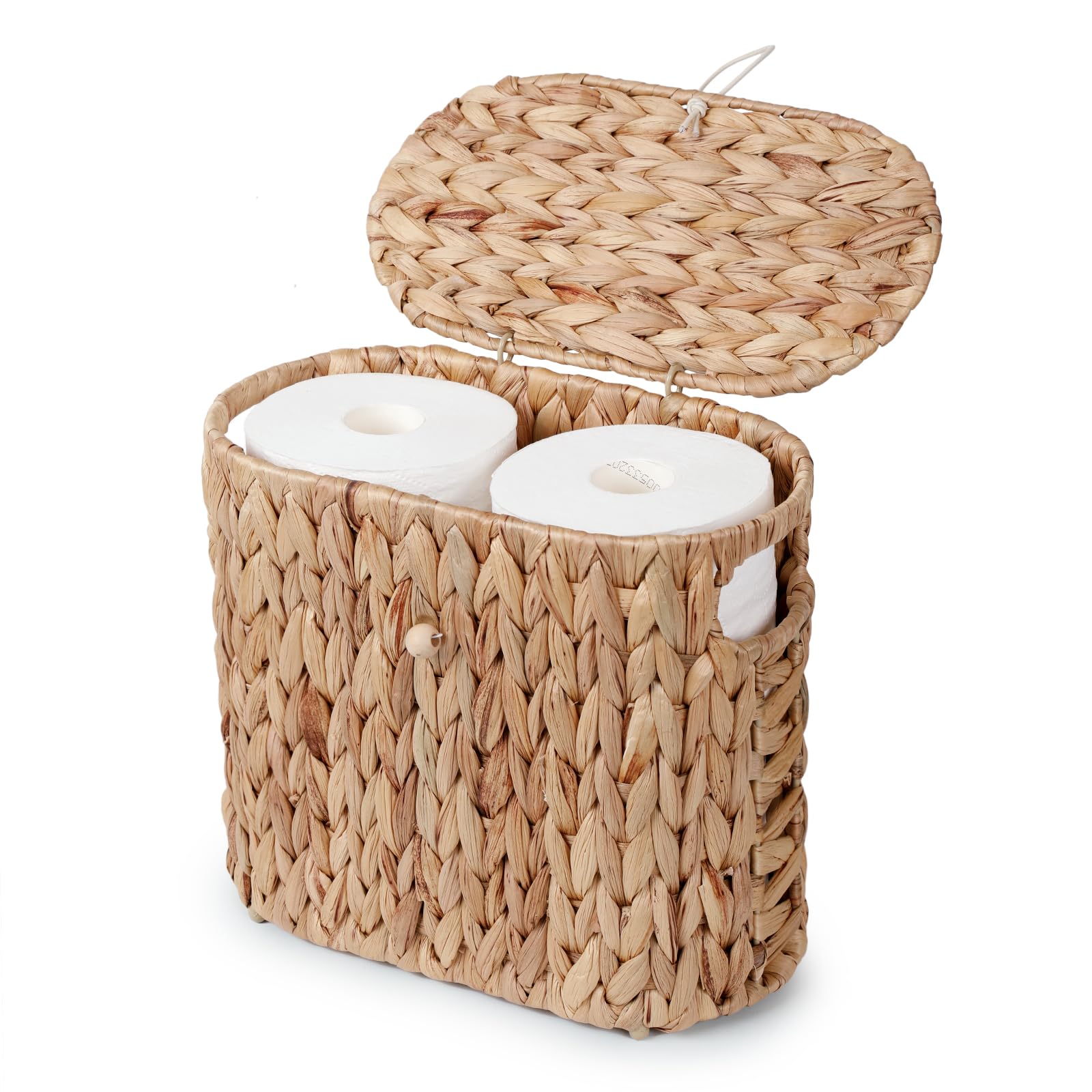 Toilet Paper Storage, Water Hyacinth Toilet Paper Storage with Lid, Papers Container for up to 4 Mega Rolls, Bathroom Basket Organizer
