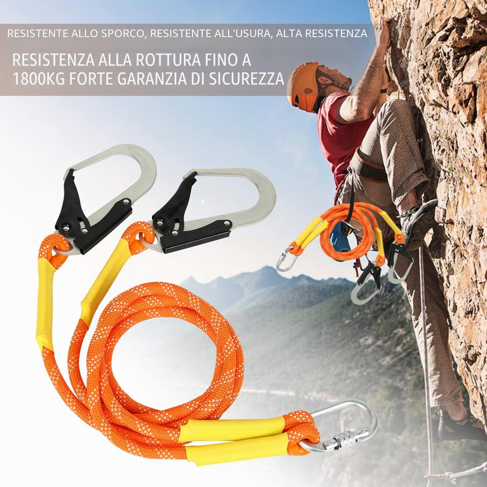 MENAYODA Corda di sicurezza, guinzaglio di sicurezza, cintura di sicurezza professionale, protezione anticaduta per alpinismo, lavori di grande altezza (1,6 m)