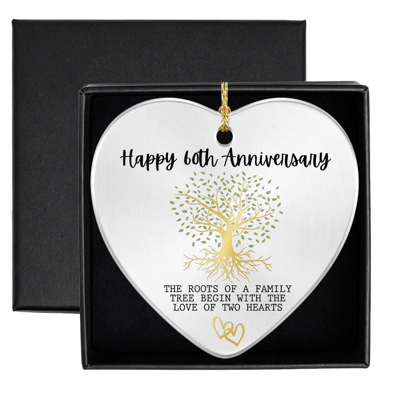 Happy 60th Wedding for Couple, Ceramics Wedding Gifts for Married Couple Home Decoration With Gift Box Anniversary for Wife Husband Hanging Heart Plaque for Mr and Mrs