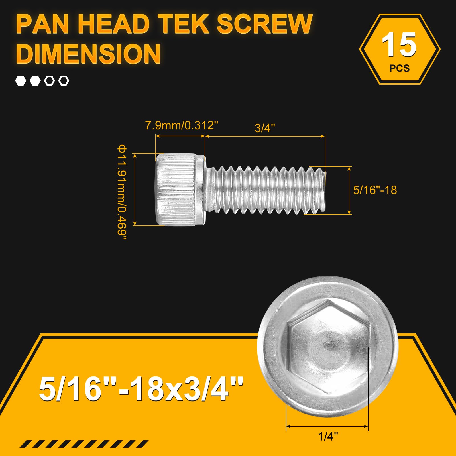 DTGN 5/16"-18x3/4" Socket Head Cap Screws Bolts, 15Pack, Good for Road Bicycle Mountain Bike, Auto, Motorcycle - Image 2